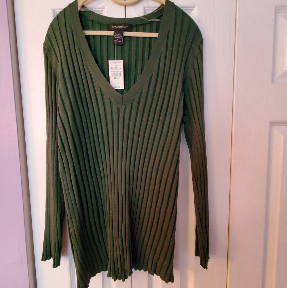 Ashley Stewart Green V-Neck Sweater NWT